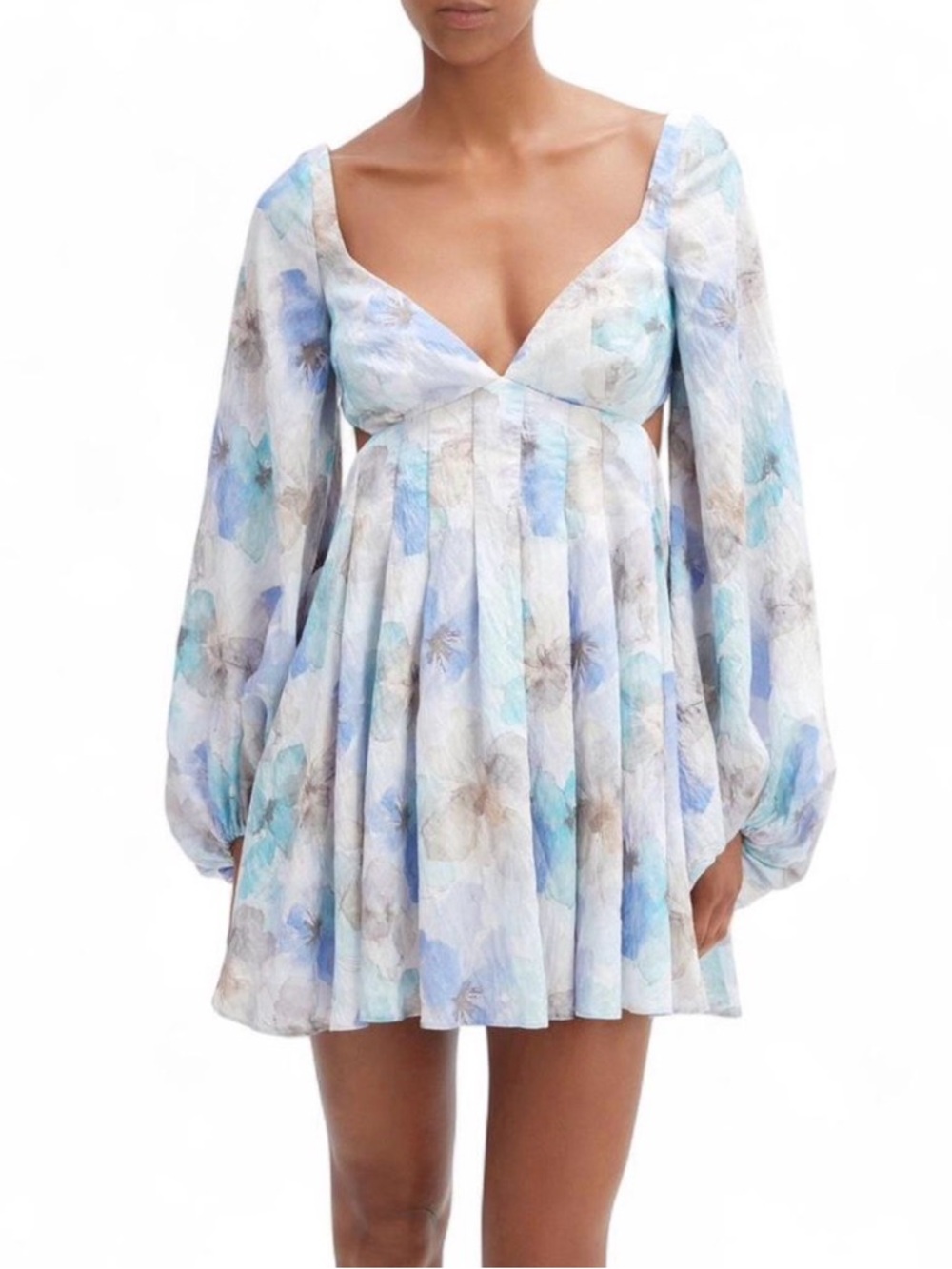 Bardot JOVIE BABYDOLL MINI DRESS Balloon Sleeve Cut Out - Picture 1 of 8